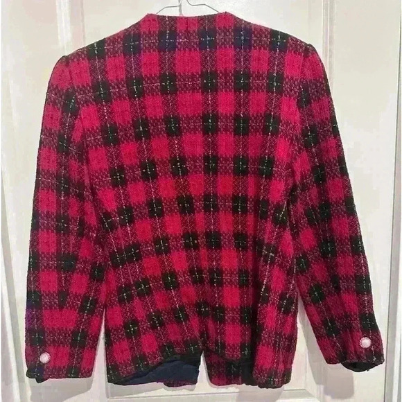 VINTAGE TALBOTS WOMAN PLAID wool BLAZER IN RED tweed - Picture 3 of 4